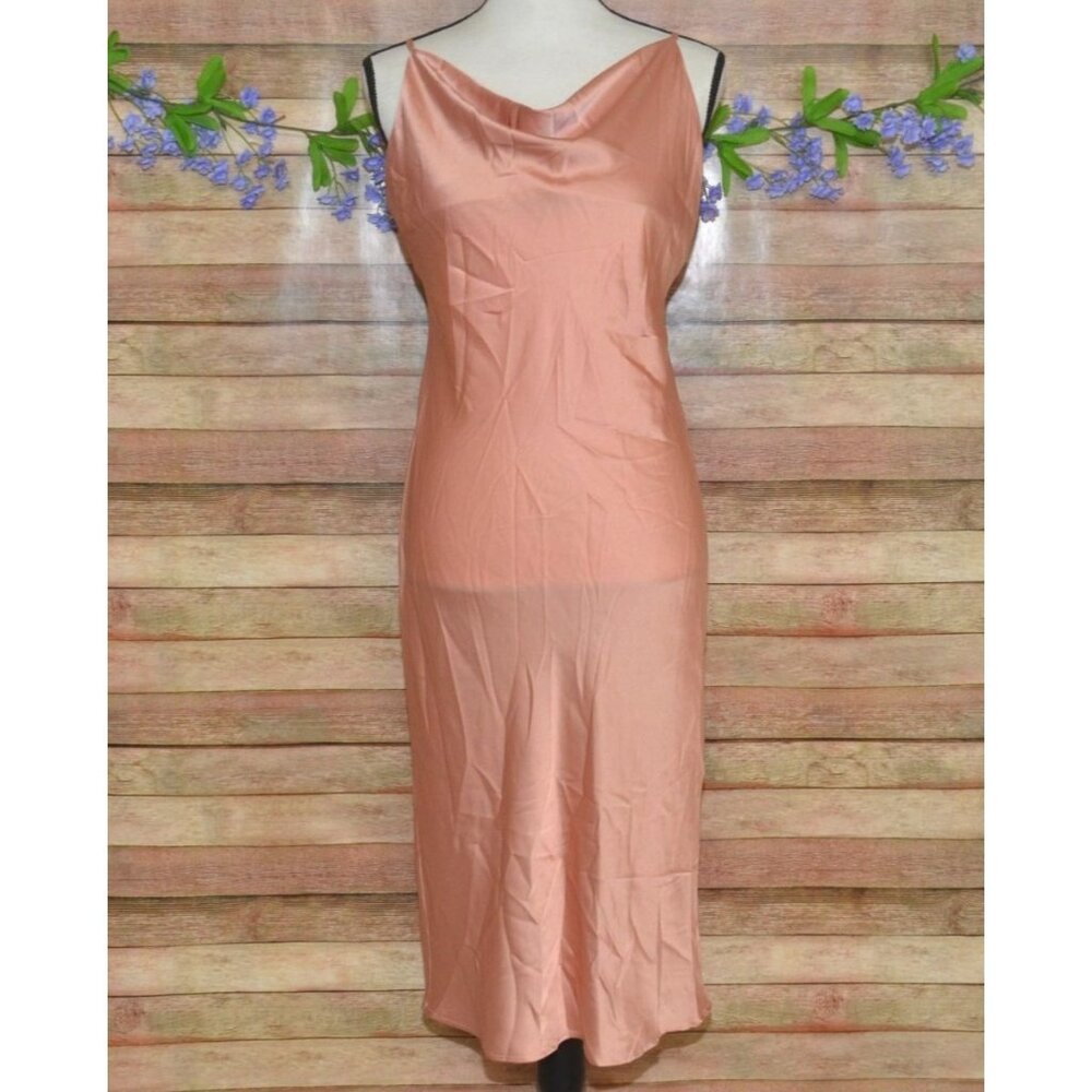 Andree by Unit Dark Dessert Rose Slip Dress Size L Summer Sexy Satin